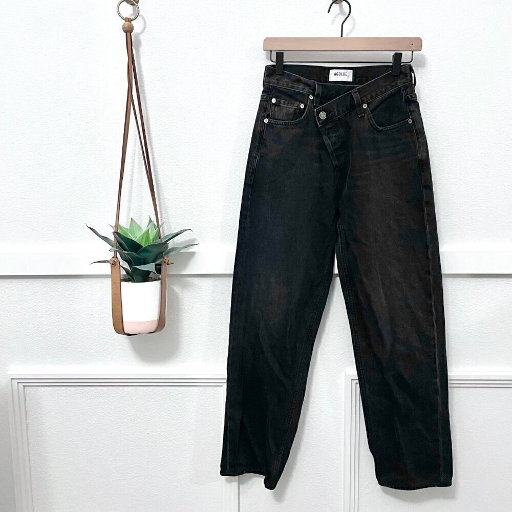 AGOLDE Criss Cross Upsized Jean In Shambles Black Denim Size 24 - Picture 2 of 6